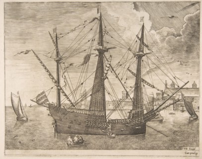 Armed Three-Master Anchored Near a City from The Sailing Vessels, ca. 1555-56. Creator: Frans Huys.