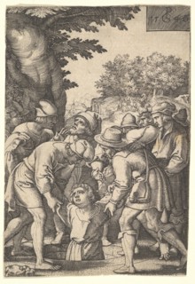 Joseph lowered into a well by his brothers, from the series 'The Story of Joseph', 1546. Creator: Georg Pencz.