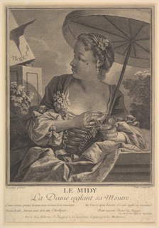 Midday. A Lady Setting Her Watch. Creator: G E Petit.