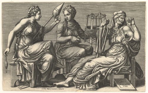 The Three Fates Clotho, Lachesis, and Atropos, 1558-59. Creator: Giorgio Ghisi.