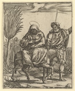 The Virgin of Sorrows: The Flight into Egypt; one of nine surrounding compartments from..., by 1575. Creator: Giorgio Ghisi.