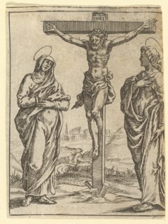 The Virgin of Sorrows: The Crucifixion; one of nine surrounding compartments from the V..., by 1575. Creator: Giorgio Ghisi.