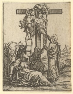 The Virgin of Sorrows: The Descent from the Cross; one of nine surrounding compartments..., by 1575. Creator: Giorgio Ghisi.
