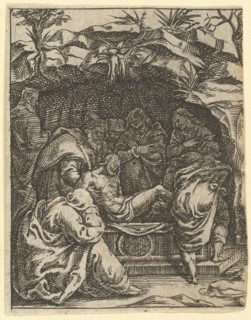 The Virgin of Sorrows: The Entombment; one of nine surrounding compartments from the Vi..., by 1575. Creator: Giorgio Ghisi.