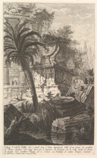 Remains of ancient buldings among which stands the sepulchral urn of Marcus Agrippa ma..., ca. 1750. Creator: Giovanni Battista Piranesi.