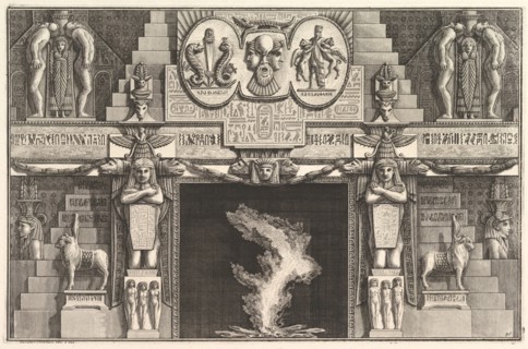 Chimneypiece in the Egyptian style: Groups of three female nudes at the base of each j..., ca. 1769. Creator: Giovanni Battista Piranesi.