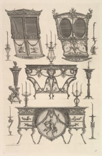 Miscellaneous furniture including two sedan chairs, a side table and a commode
