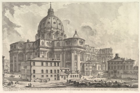 View of the exterior of St. Peter's Basilica in the Vatican, from Vedute di Roma
