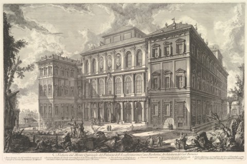 View of the palace of the illustrious Barberini family on the Quirinal Hill, desi..., ca. 1750-1759. Creator: Giovanni Battista Piranesi.