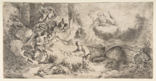 The Virgin and Child, God the father upper right, angels at left, ca. 1647-50. Creator: Giovanni Benedetto Castiglione.