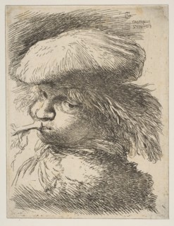 Young man with a trumpet facing left, from the series of 'Small Heads in Oriental..., ca. 1645-1650. Creator: Giovanni Benedetto Castiglione.