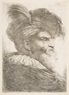 Head of an old man facing right, from the series of 'Large Oriental Heads', ca. 1645-1650. Creator: Giovanni Benedetto Castiglione.