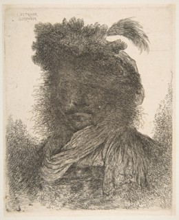 Head of a man in shadow turned slightly to the left, from the series of 'Large Or..., ca. 1645-1650. Creator: Giovanni Benedetto Castiglione.