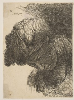 Young man with his head lowered, wearing a turban, facing left, from the series o..., ca. 1645-1650. Creator: Giovanni Benedetto Castiglione.
