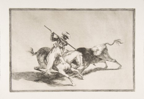 Plate 5 from 'The Tauromaquia': The spirited Moor Gazul is the first to spear bulls accord..., 1816. Creator: Francisco Goya.