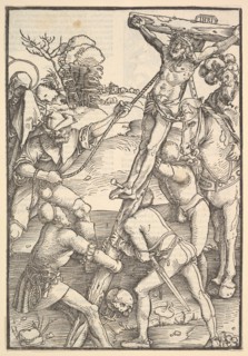 The Raising of the Cross; verso: The Raising of the Cross, from Speculum Passionis Domini ..., 1507. Creator: Hans Baldung.