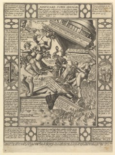 Aedificare Super Arenam, from Allegories of the Christian Faith, from Christian and P..., 1575-1617. Creator: Hendrik Goltzius.