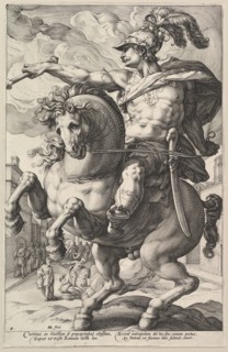 Marcus Curtius, from the series The Roman Heroes, 1586. Creator: Hendrik Goltzius.