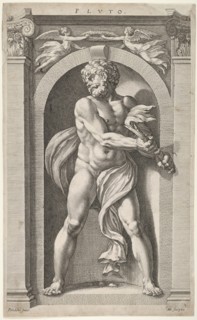 Pluto; on verso sketches of a figure, four heads, and a column, 1592. Creator: Hendrik Goltzius.