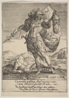 Judah with the Head of Adonibezek, from Willem van Haecht, Tyrannorum proemia, 1578, 1578. Creator: Hieronymous Wierix.
