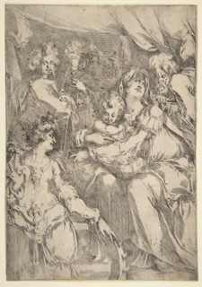 The Holy Family with Saint Catherine, Saint John the Evangelist and an Angel, 1612-16. Creator: Jacques Bellange.