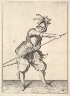 A soldier sliding his right hand along the training-pike, from the Lansquenets series, plate 2.... Creator: Unknown.