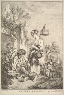 Girl with a Bird, mid to late 18th century. Creator: Jacques Gabriel Huquier.