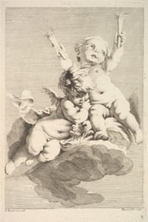 Two Cupids, One Holding Torches, mid to late 18th century. Creator: Jacques Gabriel Huquier.