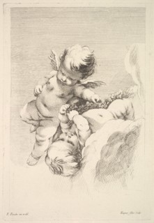 Two Cupids, One Holding a Wreath, mid to late 18th century. Creator: Jacques Gabriel Huquier.