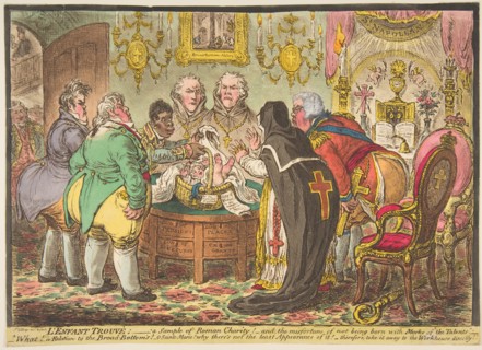 L'Enfant Trouvé:-a Sample of Roman Charity!-or-the Misfortune of Not Being Born wi..., May 19, 1808. Creator: James Gillray.