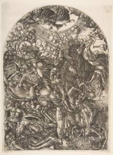 Saint John sees the Four Horsemen, from the Apocalyspe.n.d. Creator: Jean Duvet.
