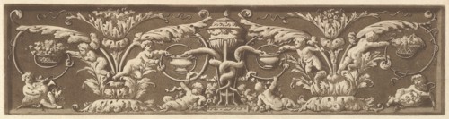 Ornamental frieze with putti and intertwined snakes, from Recueil de Différentes Compositi..., 1784. Creator: Jean Jacques Lagrenee.