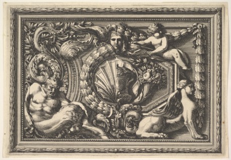Design for a Panel with Two Variants containing a Satyr and a Sphynx, from: Pannea..., 17th century. Creator: Jean le Pautre.