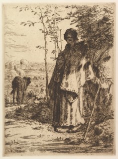 Shepherdess Knitting, 1862. Creator: Jean Francois Millet.