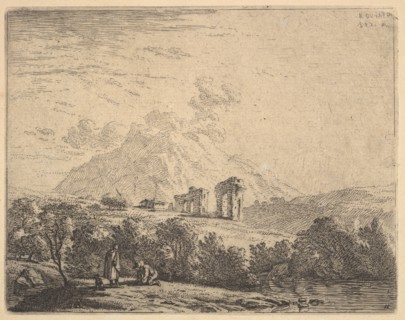 View of hillside with ruins