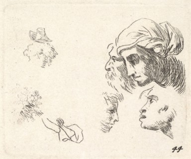 Study of heads in profile view, a woman with headcloth and bearded man whose heads ..., ca. 1641-78. Creator: Karel Du Jardin.