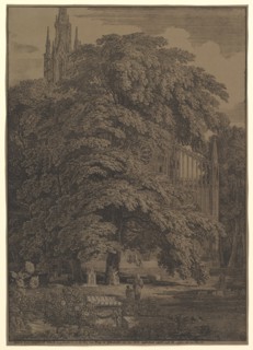 Gothic Church Hidden by a Tree, 1810. Creator: Karl Friedrich Schinkel.