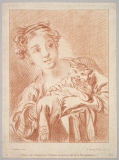 A Young Girl holding a Cat, 1769. Creator: Louis Marin Bonnet.