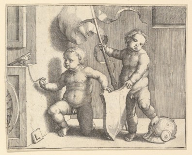 Two Nude Children Supporting a Blank Shield, ca. 1510. Creator: Lucas van Leyden.