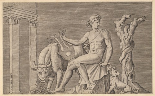 Speculum Romanae Magnificentiae: Apollo Tending the Flocks of Admetus, 16th century. Creator: Marco Dente.