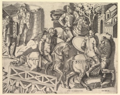 Speculum Romanae Magnificentiae: Roman Horsemen Crossing a Bridge