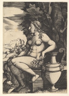 Seated nude next to a vase, 1537. Creator: Master FG.
