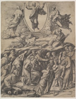 The Transfiguration of Christ who appears upper centre, below him various figures inclu..., 1530-60. Creator: Master of the Die.