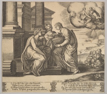 Plate 11: Psyche gives presents to her sisters, from 'The Fable of Psyche', 1530-60. Creator: Master of the Die.