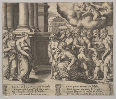 Plate 2: the people rendering divine honors to Psyche, from 'The Fable of Psyche', 1530-60. Creator: Master of the Die.