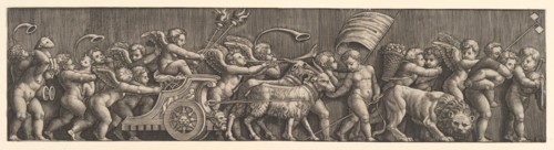 Frieze arrangement depicting the Triumph of Love; Cupid in a Chariot led by goats, man..., 1530-60. Creator: Master of the Die.