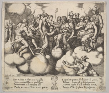 Plate 30: Venus and Cupid pleading their case in the presence of Jupiter and other Gods..., 1530-60. Creator: Master of the Die.