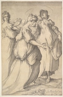 Three Haloed Female Figures, ca. 1610-50. Creator: Matthaus Merian.