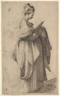 Female Figure holding a Cushion, 1643. Creator: Monogrammist VCP.