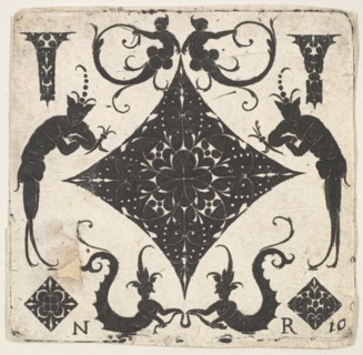 Concave Lozenge-shaped Panel and Grotesque Figures, ca. 1620-30. Creator: Noel Rouillard.